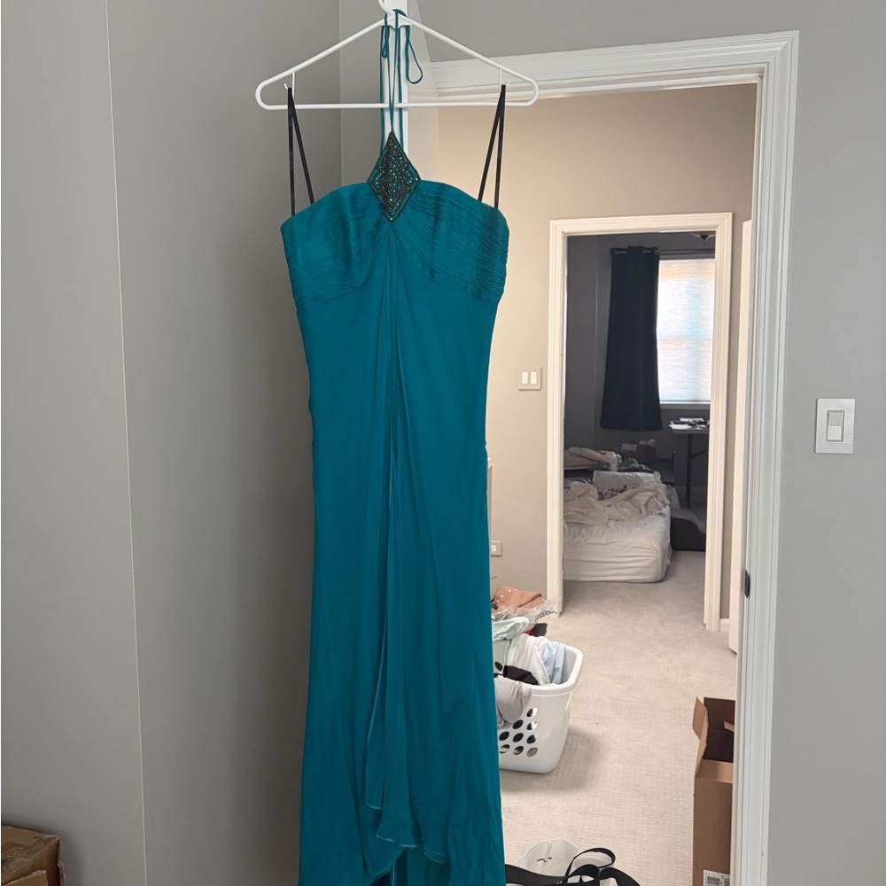 Teal Hi-Low Halter Dress